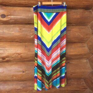 John Paul Richard Colorful A-line Striped Festival Boho Maxi Skirt Size Large